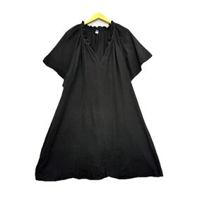 Old Navy Dress Size 3X Lightweight Cotton Gauze Beachy Black Flowy Short Sleeve